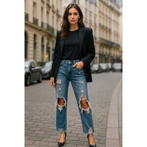 Ron Herman Denim Vintage 101 Distressed Boyfriend Jeans Medium Wash